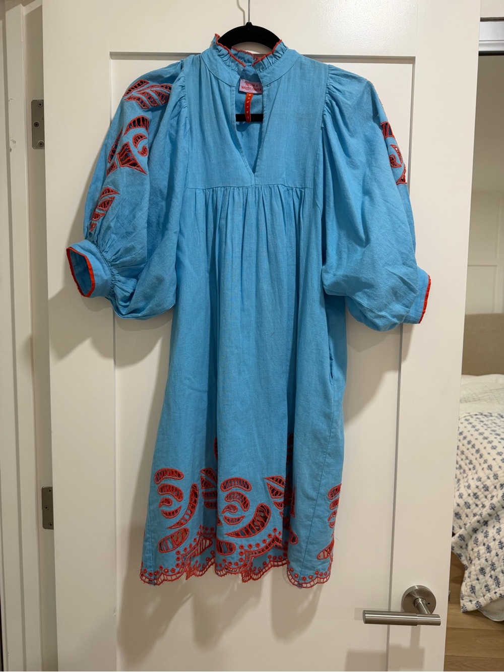 Wallflower Turquoise Mini Dress with Red Embroidery